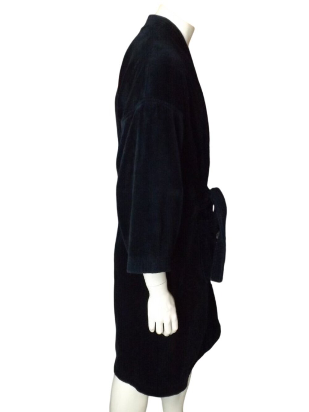 Vintage Terrycloth Robe, M/L, Navy Blue, Heavy Plush, Pocket, Self Tie Sash - Picture 7 of 10